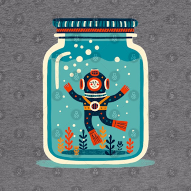 Aquatic Explorer in a Jar - Nautical Adventure Illustration by Itouchedabee